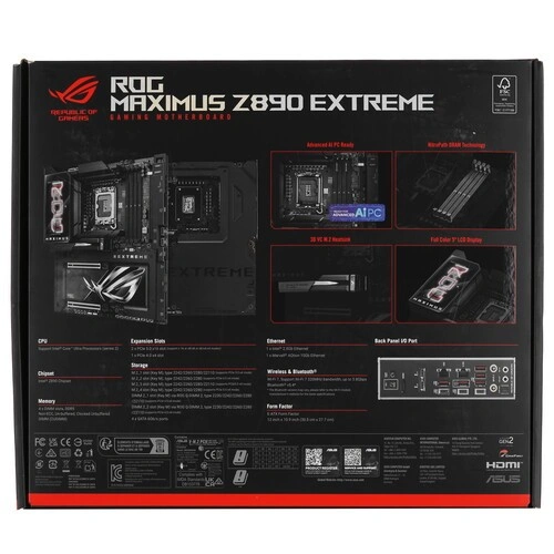 Материнская плата ASUS ROG MAXIMUS Z890 EXTREME (90MB1IA0-M0EAY0) 2 x кабель SATA, 2 x разветвитель ARGB, 2 x разветвитель для вентиляторов, Q-коннектор, антенна WiFi, держатель для вентилятора зоны ОЗУ, документация, комплект наклеек, крепеж для разъема 