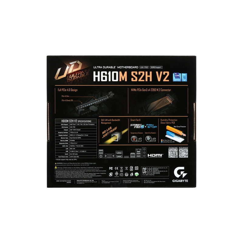 Материнская плата Gigabyte H610M S2H V2 документация, задняя планка