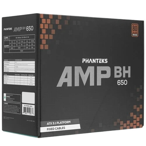 Блок питания PHANTEKS 650W AMP BH Black (PH-P650B_BK01) документация, кабельные стяжки, комплект крепежа