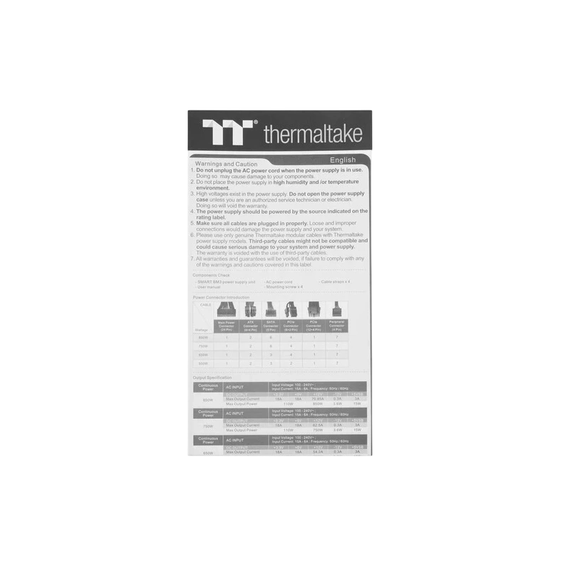 Блок питания Thermaltake 650W Smart BM3 0550 (PS-SPD-0650MNFABE-3) 16 Pin (PCIe 5.0 Connector Cable Details)