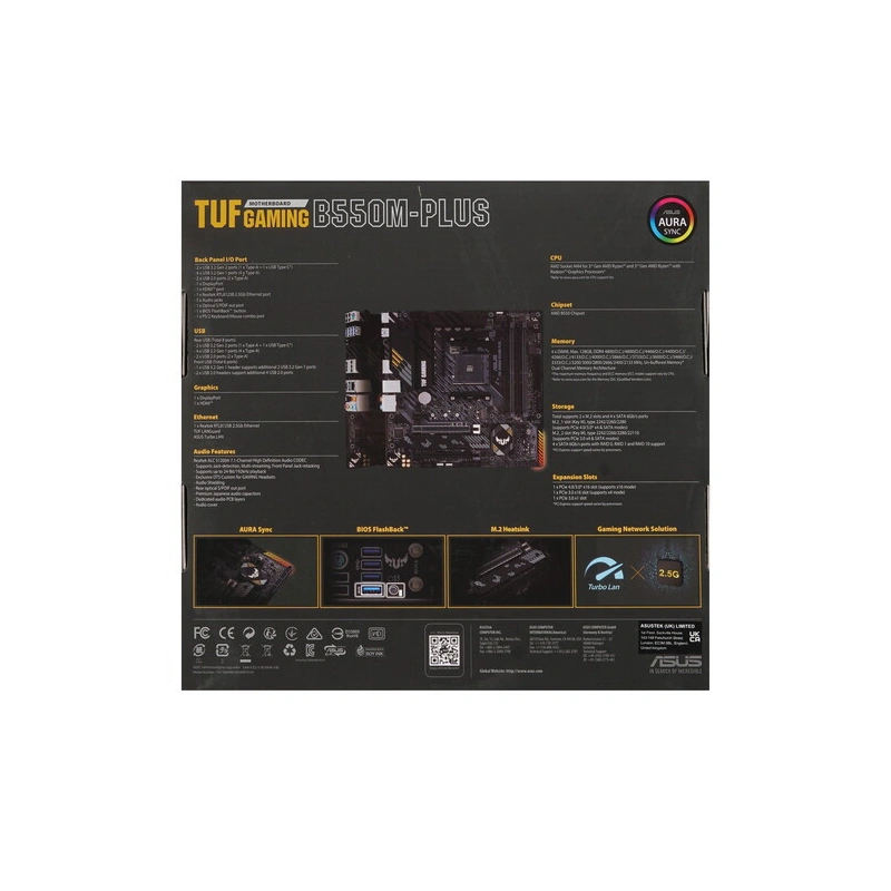 Материнская плата ASUS TUF GAMING B550M-PLUS 2 x кабель SATA, диск с ПО, документация, задняя планка, комплект наклеек