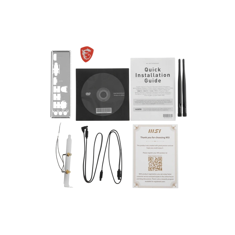 Материнская плата MSI PRO H610M-G WIFI DDR4 2 x кабель SATA, антенна Wi-Fi, диск с ПО, документация, задняя планка, крепеж для разъема M.2
