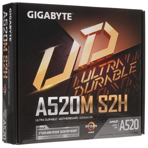 Материнская плата Gigabyte A520M S2H x кабель SATA, диск с ПО, документация, задняя планка