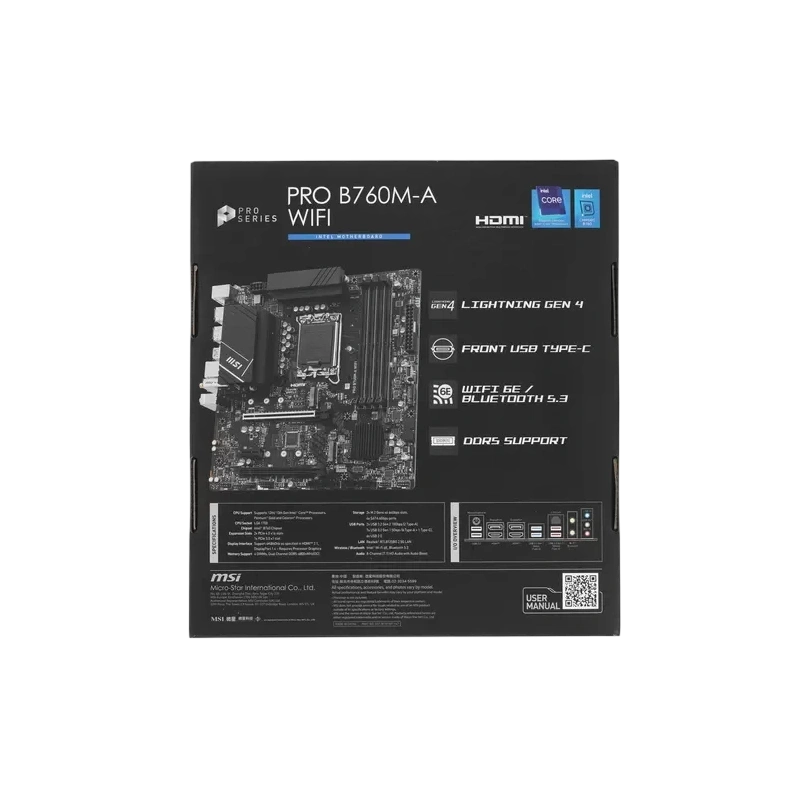 Материнская плата MSI PRO B760M-A WIFI антенна Wi-Fi, документация, задняя планка, кабель SATA, крепеж для разъема M.2