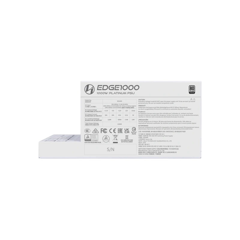 Блок питания Lian Li 1000W EG1000 White (G9P.EG1000.WE00.RU) 16 Pin (PCIe 5.1 Connector Cable Details) документация, комплект кабелей, комплект крепежа