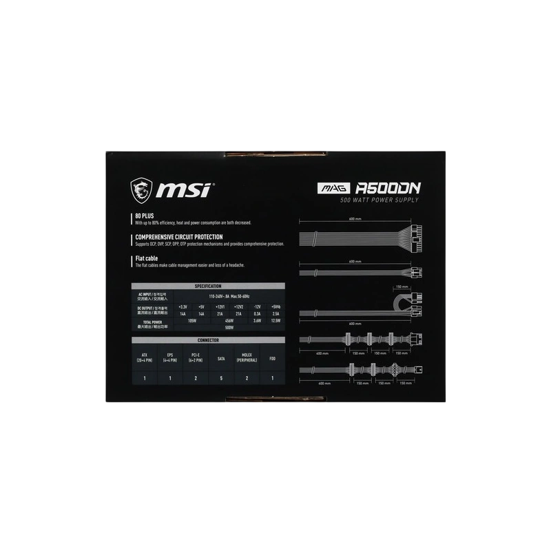 Блок питания MSI 500W MAG A500DN (306-7ZP6A11-809) документация