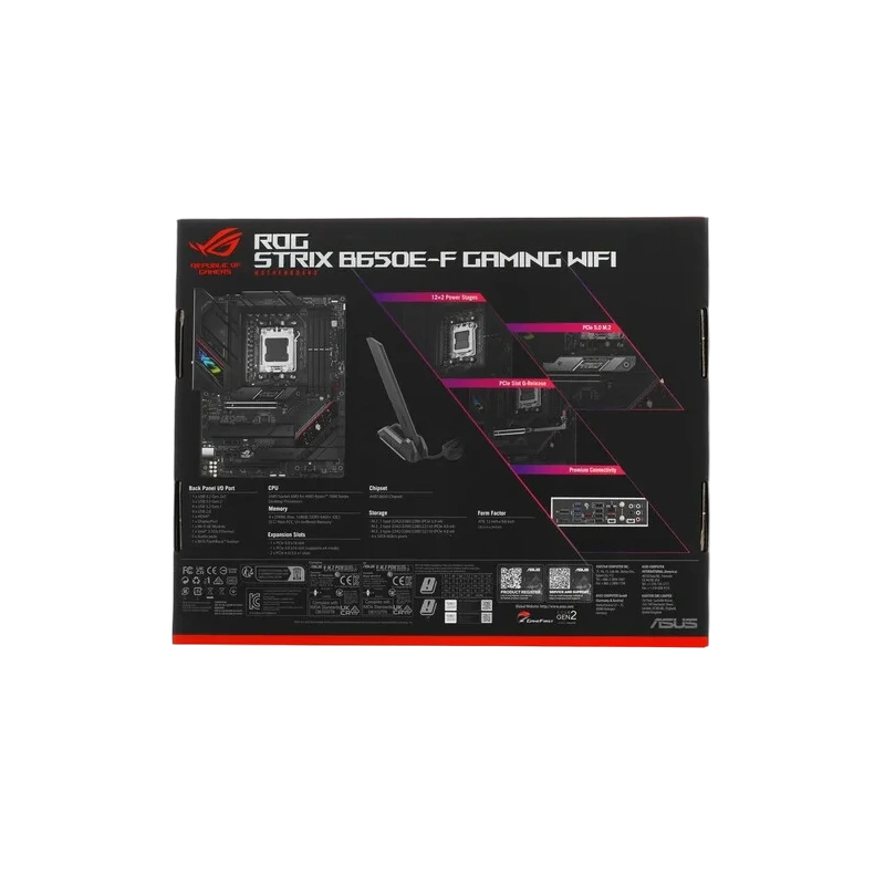 Материнская плата ASUS ROG STRIX B650E-F GAMING WIFI (90MB1BQ0-M0EAY0) 2 x кабель SATA, антенна Wi-Fi, брелок, документация, комплект наклеек, стяжки для кабелей