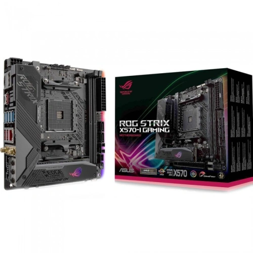 Материнская плата ASUS ROG STRIX X570-I GAMING 4 x кабель SATA, антенна Wi-Fi, диск с ПО, документация, задняя планка, удлинитель для ARGB