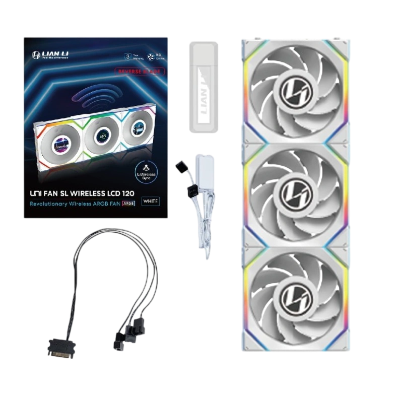 Комплект вентиляторов для корпуса Lian Li UNI FAN SL WIRELESS LCD 120 Reverse Blade ARGB White (G99.12RSLLCD1W3W.R0)