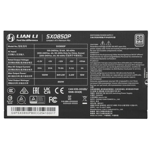 Блок питания Lian Li 850W SX0850P Black (G9P.SX0850P.B000.RU) 16 Pin (PCIe 5.1 Connector Cable Details)