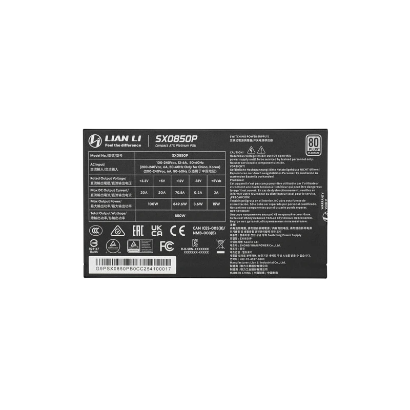 Блок питания Lian Li 850W SX0850P Black (G9P.SX0850P.B000.RU) 16 Pin (PCIe 5.1 Connector Cable Details)