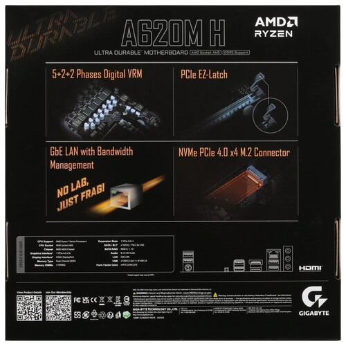 Материнская плата Gigabyte A620M H x кабель SATA, документация, задняя планка