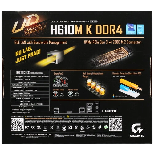 Материнская плата Gigabyte H610M K DDR4 документация, задняя планка, кабель SATA