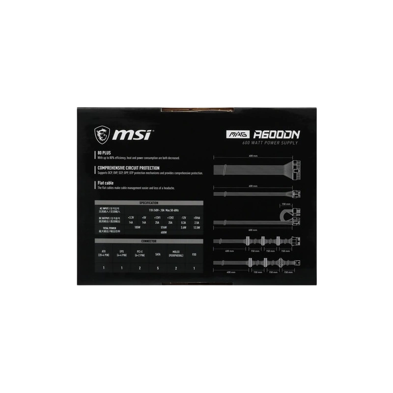 Блок питания MSI 600W MAG A600DN (306-7ZP6B11-809) документация