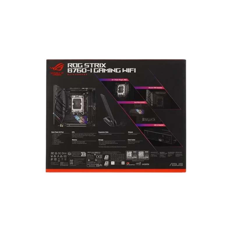 Материнская плата ASUS ROG STRIX B760-I GAMING WIFI (90MB1D90-M0EAY0) антенна Wi-Fi, брелок, документация, комплект наклеек, крепеж для разъема M.2, стяжки для кабелей