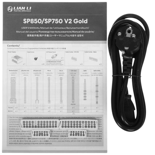 Блок питания Lian Li 750W SP750 V2 White (G9P.SP0750G.W000.RU) 16 Pin (PCIe 5.1 Connector Cable Details) документация, кабельные стяжки, комплект кабелей, комплект крепежа