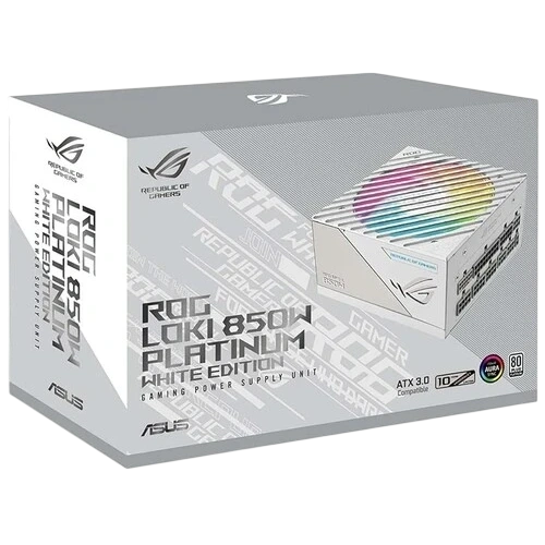 Блок питания ASUS 850W ROG-LOKI-850P-WHITE-SFXL-GAMING RGB White (90YE00N2-B0NA00) 16 Pin (PCIe 5.0 Connector Cable Details) адаптер SFX-ATX, комплект кабелей, комплект крепежа