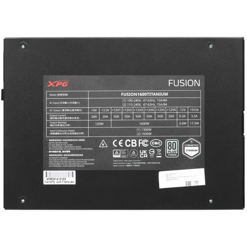 Блок питания ADATA XPG 1600W FUSION 1600 TITANIUM (FUSION1600T-BKCEU) (PCIe 5.0 Connector Cable Details) документация, кабельные стяжки, комплект кабелей, комплект крепежа