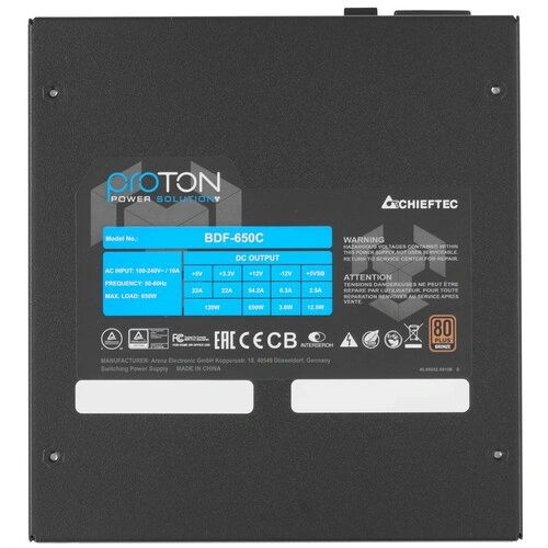 Блок питания Chieftec 650W PROTON (BDF-650C) документация, комплект кабелей, комплект крепежа
