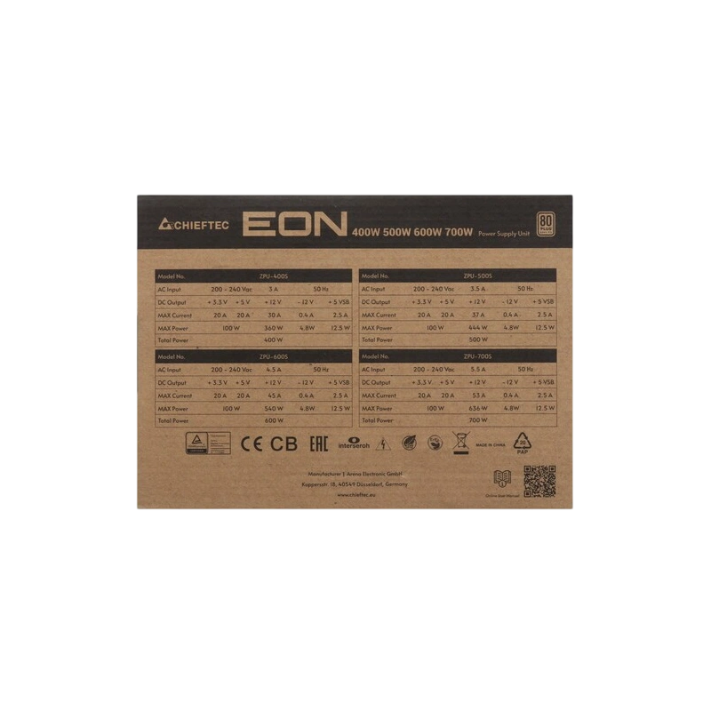 Блок питания Chieftec 500W Eon Black (ZPU-500S)