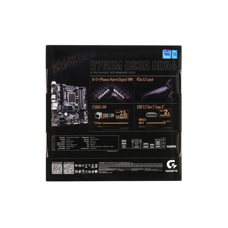 Материнская плата Gigabyte B760M DS3H DDR4 2 x кабель SATA, документация, задняя планка