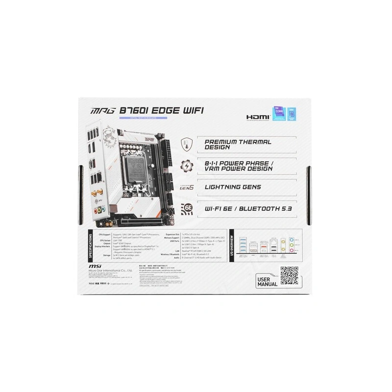 Материнская плата MSI MPG B760I EDGE WIFI антенна Wi-Fi, документация, кабель SATA, комплект наклеек, крепеж для разъема M.2, удлинитель для RGB