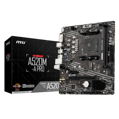 Материнская плата MSI A520M-A PRO x кабель SATA, диск с ПО, документация, задняя планка