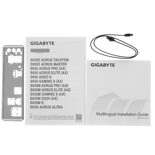 Материнская плата Gigabyte B650M K документация, задняя планка, кабель SATA