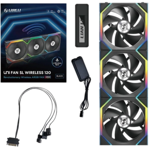 Комплект вентиляторов для корпуса Lian Li UNI FAN SL WIRELESS 120 ARGB Black 12SL1W3B (G99.12SL1W3B.R0) документация, набор кабелей