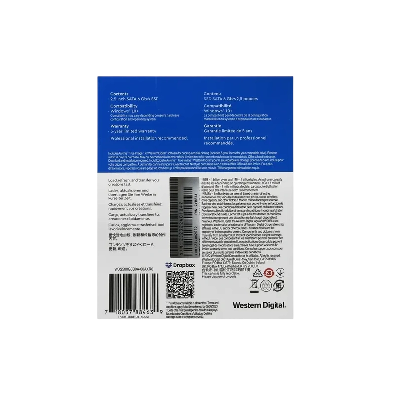Твердотельный накопитель Western Digital 500 Gb Blue (WDS500G3B0A)