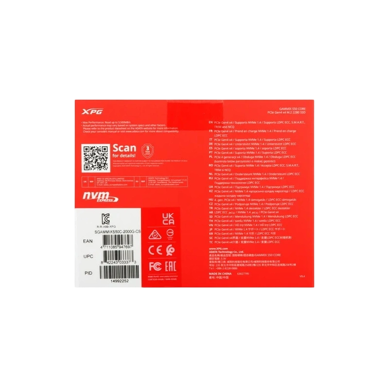 Твердотельный накопитель ADATA XPG 2000 Gb S50 Black (SGAMMIXS50C-2000G-CS) BOX