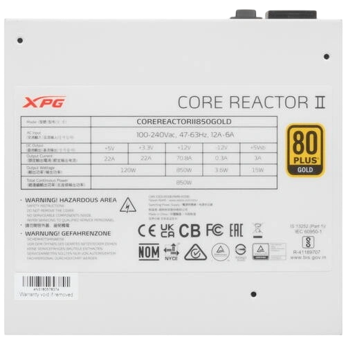 Блок питания ADATA XPG 850W CORE REACTOR II White (COREREACTORII850G-WHCEU) 16 Pin (PCIe 5.0 Connector Cable Details)