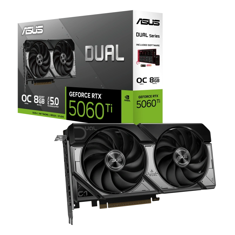 Видеокарта ASUS (DUAL-RTX5060TI-O8G) GeForce RTX 5060 Ti 8GB DUAL OC (90YV0MP2-M0NA00)