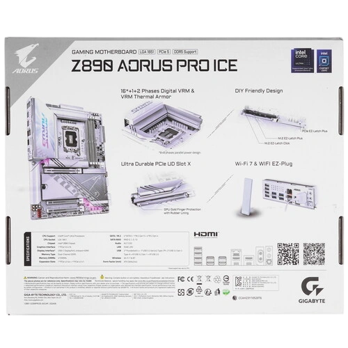 Материнская плата Gigabyte Z890 AORUS PRO ICE антенна Wi-Fi, держатель с вентилятором зоны ОЗУ