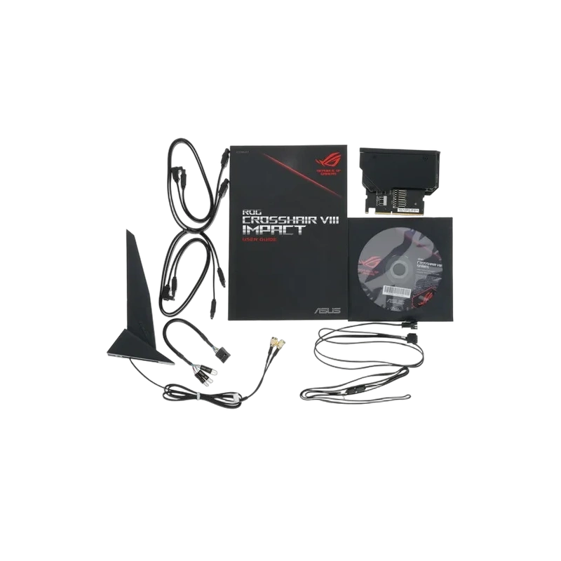 Материнская плата ASUS ROG CROSSHAIR VIII IMPACT 4 x кабель SATA, антенна Wi-Fi, диск с ПО, модуль SO-DIMM.2, удлинитель для ARGB, удлинитель для RGB