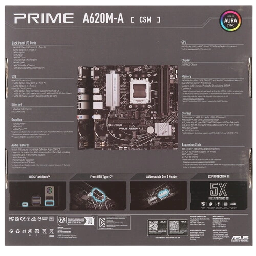 Материнская плата ASUS PRIME A620M-A-CSM (90MB1F10-M0EAYC) x кабель SATA, документация, задняя планка
