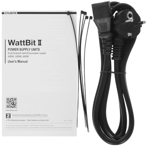 Блок питания Zalman 500W Wattbit II (ZM500-XEII) документация, комплект крепежа