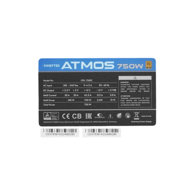 Блок питания Chieftec 750W Atmos Black (CPX-750FC) 16 Pin (PCIe 5.0 Connector Cable Details)