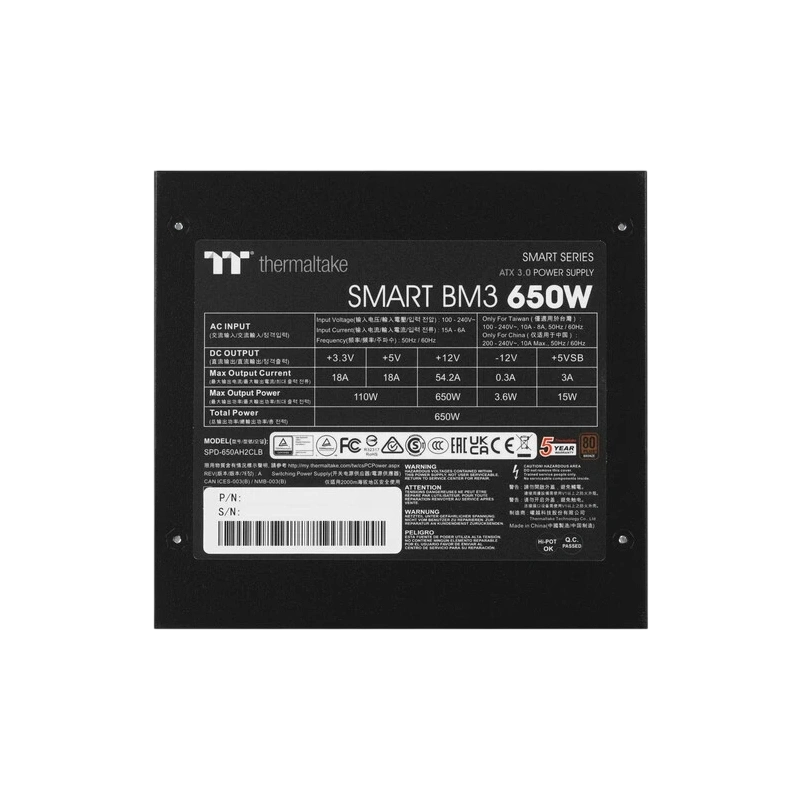 Блок питания Thermaltake 650W Smart BM3 0550 (PS-SPD-0650MNFABE-3) 16 Pin (PCIe 5.0 Connector Cable Details) документация, комплект кабелей, комплект крепежа