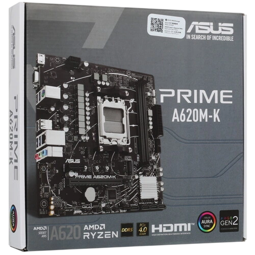 Материнская плата ASUS PRIME A620M-K (90MB1F40-M0EAY0) x кабель SATA, документация, задняя планка