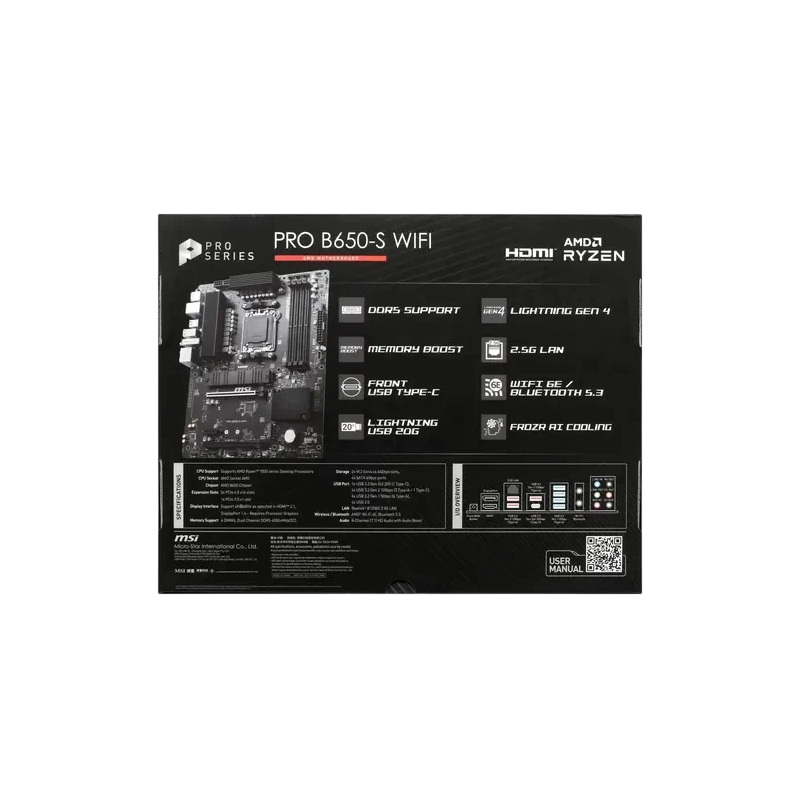 Материнская плата MSI PRO B650-S WIFI антенна Wi-Fi, документация, задняя планка, кабель SATA, крепеж для разъема M.2