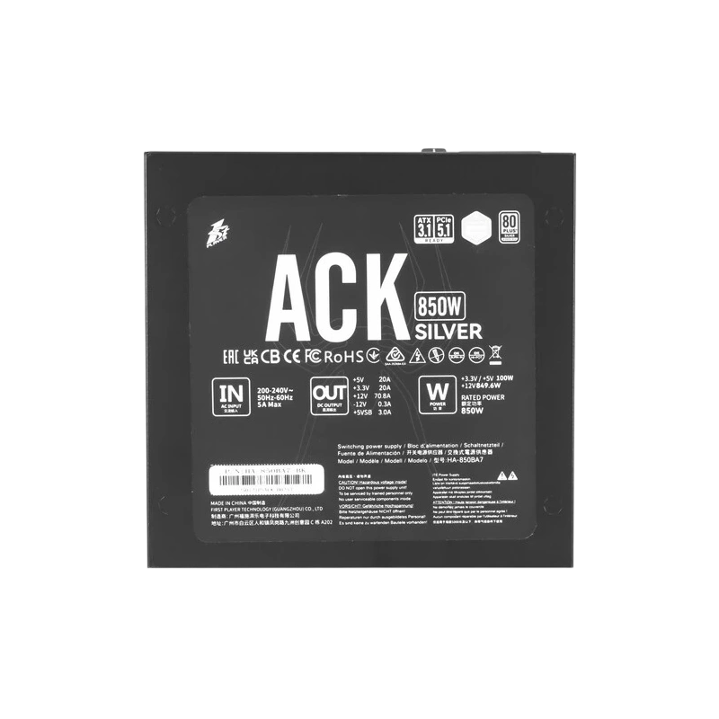 Блок питания 1STPLAYER 850W ACK SILVER Black (HA-850BA7-BK) 16 Pin (PCIe 5.0 Connector Cable Details)