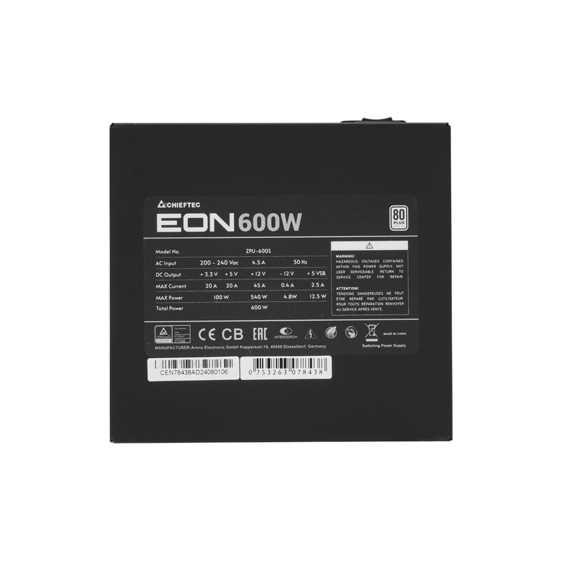 Блок питания Chieftec 600W Eon Black (ZPU-600S)