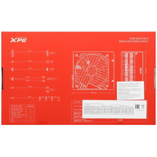 Блок питания ADATA XPG 1200W CORE REACTOR II 1200 (COREREACTORII1200G-BKCEU) 16 Pin (PCIe 5.0 Connector Cable Details) документация, комплект кабелей