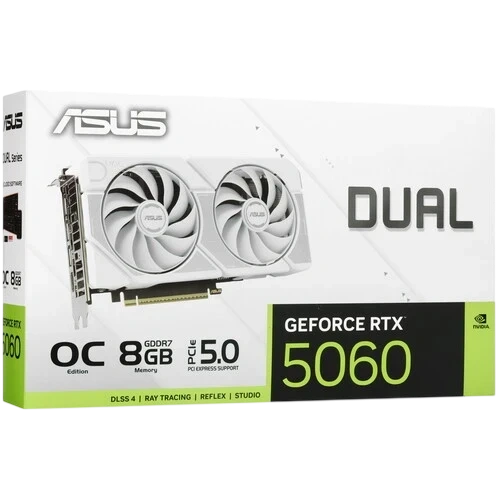 Видеокарта ASUS (DUAL-RTX5060-O8G-WHITE) GeForce RTX 5060 8GB DUAL WHITE OC 90YV0N15-M0NA00)