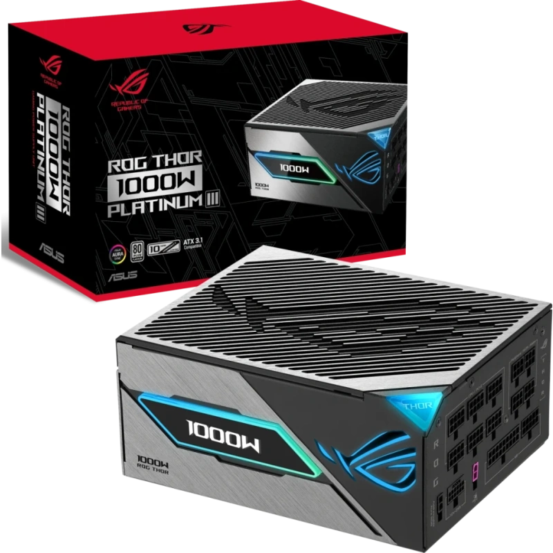 Блок питания ASUS 1000W ROG-THOR-1000P3-GAMING документация, кабельные стяжки, кабель синхронизации RGB-подсветки, комплект кабелей