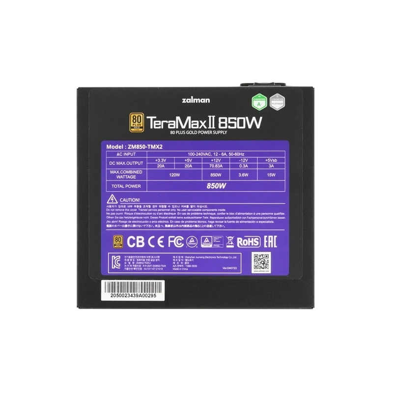 Блок питания Zalman 850W (ZM850-TMX2) 16 Pin (PCIe 5.0 Connector Cable Details) документация, кабельные стяжки, комплект кабелей