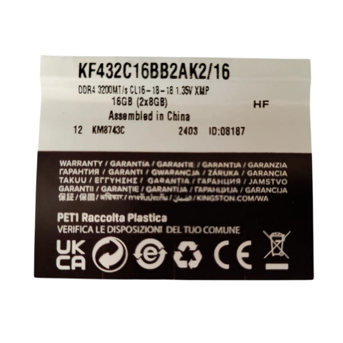 Оперативная память 16 Gb 3200 MHz Kingston FURY Beast RGB XMP Black (KF432C16BB2AK2/16)
