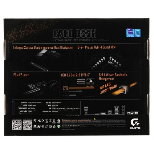 Материнская плата Gigabyte B760 DS3H 2 x кабель SATA, документация, задняя планка