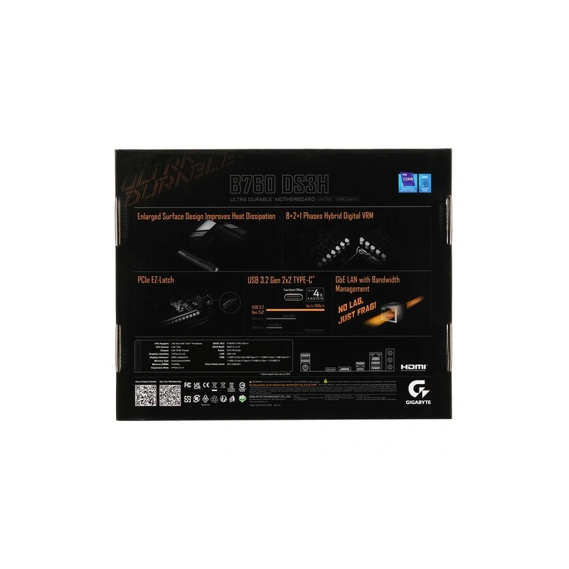 Материнская плата Gigabyte B760 DS3H 2 x кабель SATA, документация, задняя планка